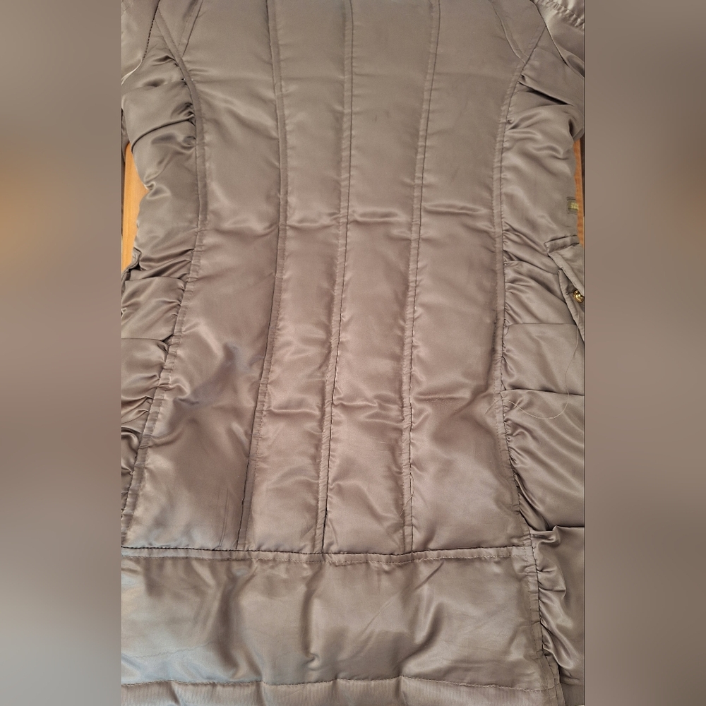 Guess Y2K Fur Hooded Long Jacket Down Puffer Utility Parka Womens XS Bronze - Picture 12 of 16